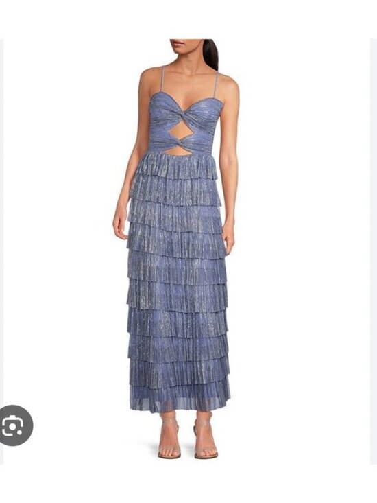 Gianni Bini Dresses & Skirts - Gianni Bini Grace Dress Womens Small Blue Ruched Tiered Ruffle Maxi Formal Gown